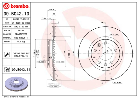 Гальмівний диск   09.B042.11   BREMBO
