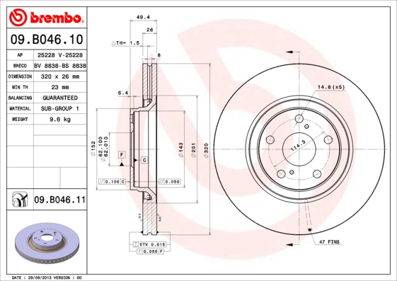 Тормозной диск   09.B046.11   BREMBO