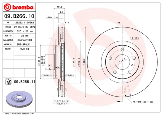 Тормозной диск   09.B266.11   BREMBO