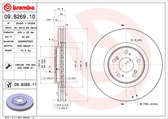 Гальмівний диск   09.B269.10   BREMBO