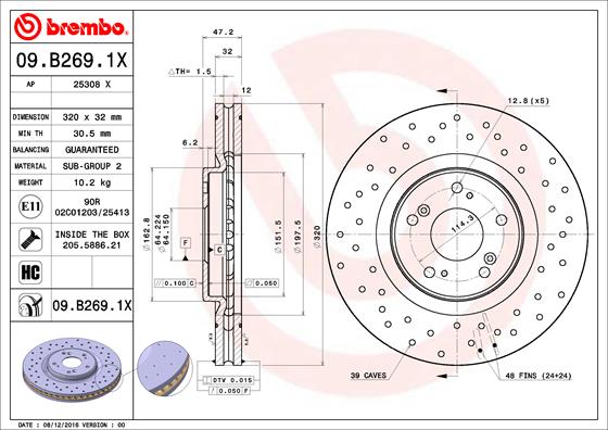 Тормозной диск   09.B269.1X   BREMBO