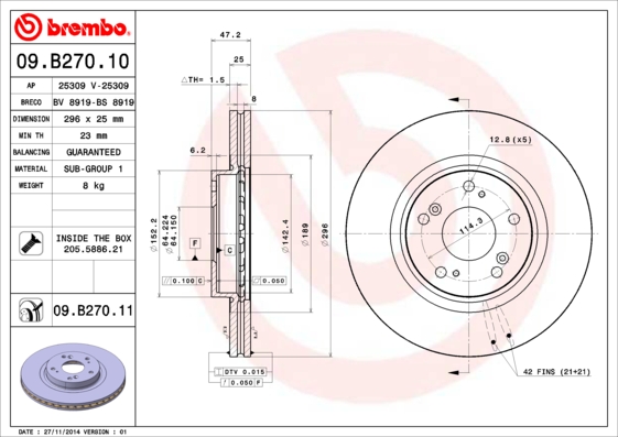 Гальмівний диск   09.B270.10   BREMBO