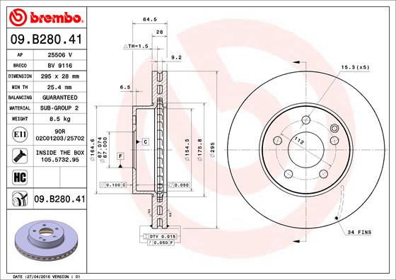 Гальмівний диск   09.B280.41   BREMBO