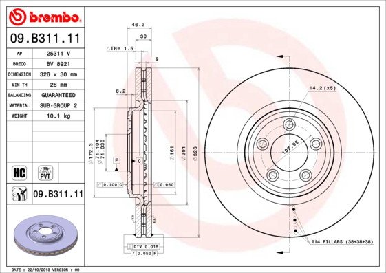 Гальмівний диск   09.B311.11   BREMBO