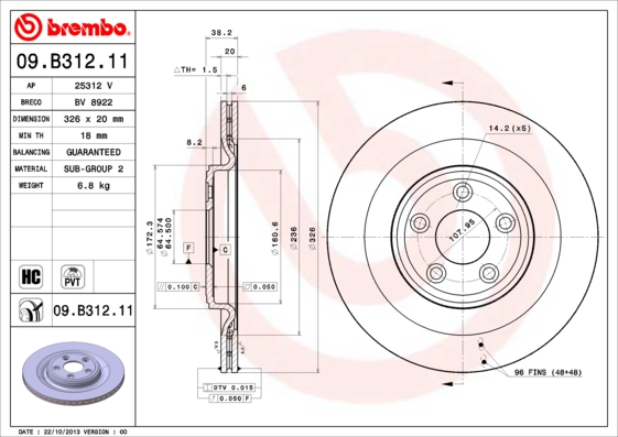 Гальмівний диск   09.B312.11   BREMBO