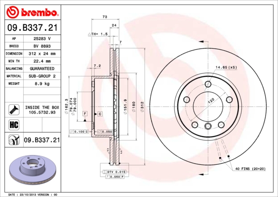 Тормозной диск   09.B337.21   BREMBO