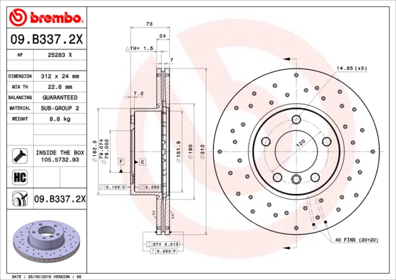 Тормозной диск   09.B337.2X   BREMBO