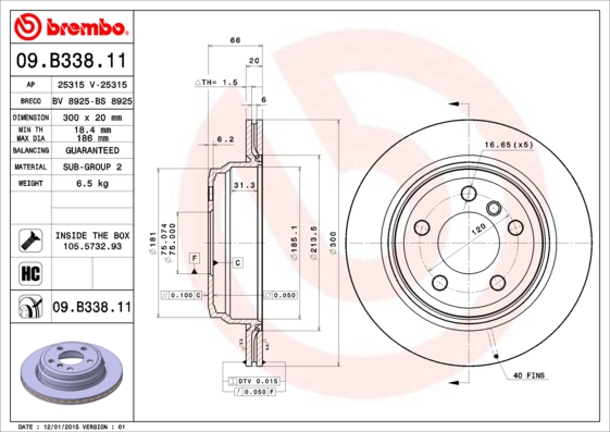 Тормозной диск   09.B338.11   BREMBO