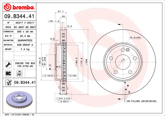 Тормозной диск   09.B344.41   BREMBO