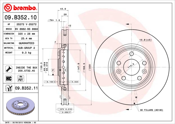 Тормозной диск   09.B352.11   BREMBO