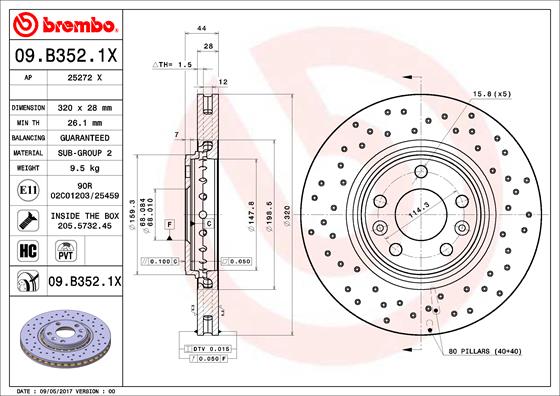 Тормозной диск   09.B352.1X   BREMBO