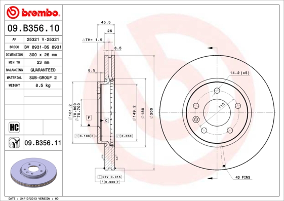 Тормозной диск   09.B356.11   BREMBO