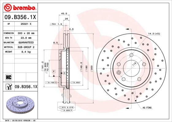 Тормозной диск   09.B356.1X   BREMBO