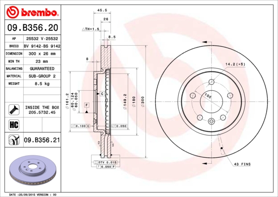 Тормозной диск   09.B356.21   BREMBO