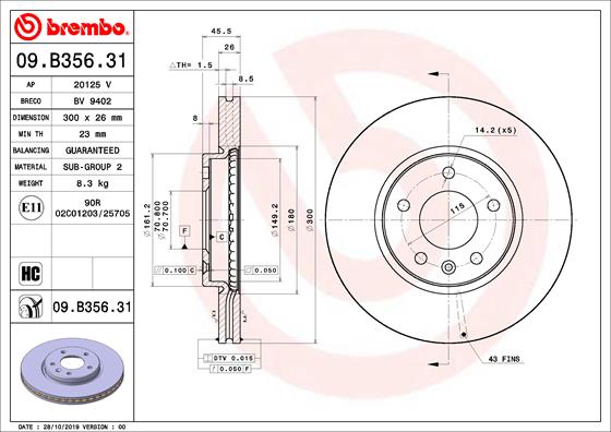 Гальмівний диск   09.B356.31   BREMBO