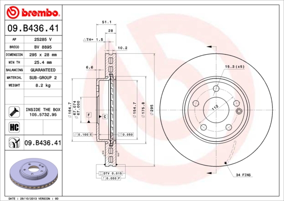 Тормозной диск   09.B436.41   BREMBO