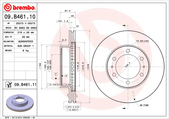 Тормозной диск   09.B461.11   BREMBO