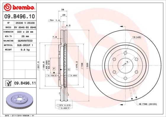 Гальмівний диск   09.B496.10   BREMBO