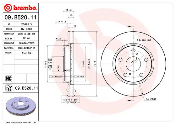 Гальмівний диск   09.B520.11   BREMBO