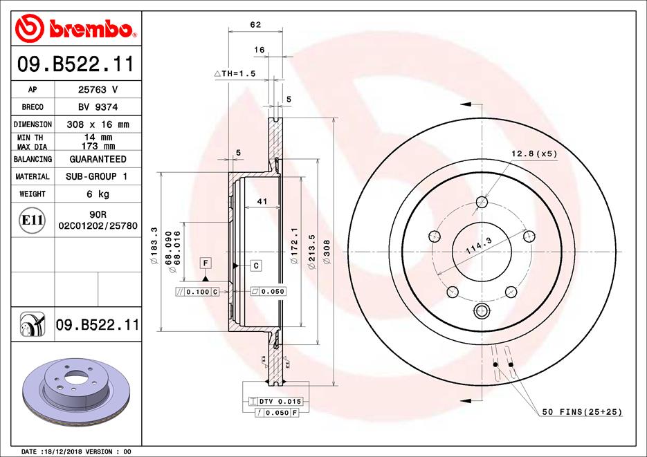 Гальмівний диск   09.B522.11   BREMBO