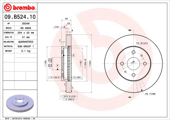 Тормозной диск   09.B524.10   BREMBO