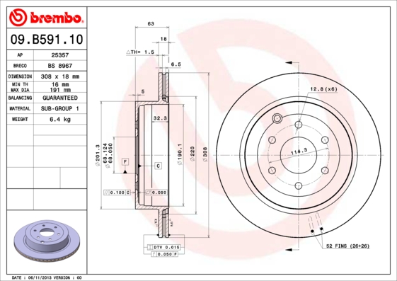 Тормозной диск   09.B591.10   BREMBO