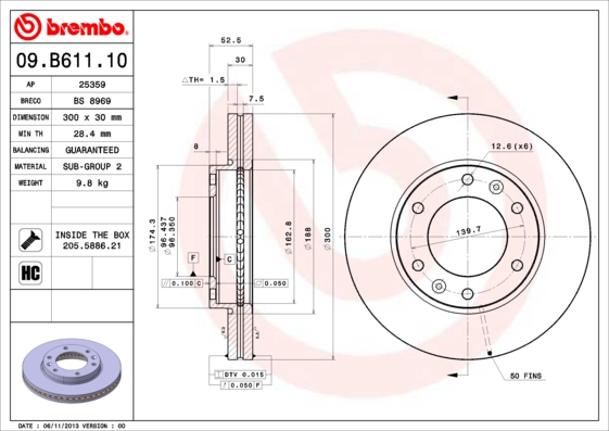 Гальмівний диск   09.B611.10   BREMBO