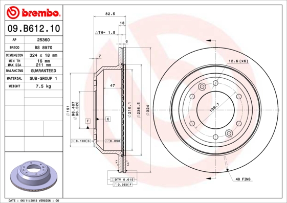 Гальмівний диск   09.B612.10   BREMBO