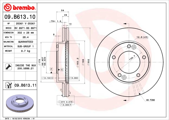 Гальмівний диск   09.B613.11   BREMBO