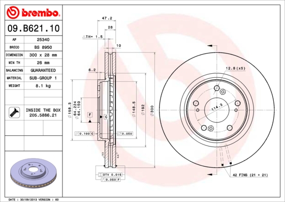 Гальмівний диск   09.B621.10   BREMBO