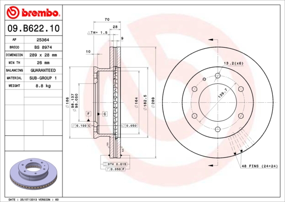 Гальмівний диск   09.B622.10   BREMBO