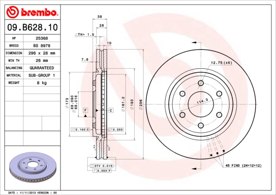 Гальмівний диск   09.B628.10   BREMBO