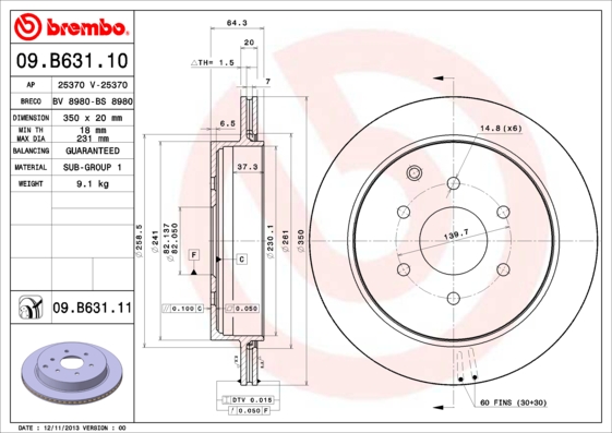 Тормозной диск   09.B631.11   BREMBO