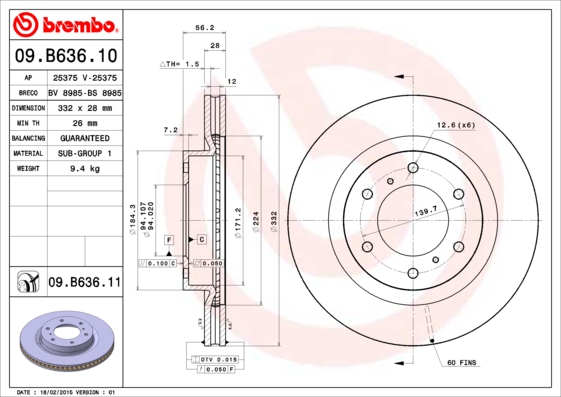 Тормозной диск   09.B636.11   BREMBO