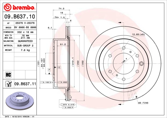 Тормозной диск   09.B637.11   BREMBO