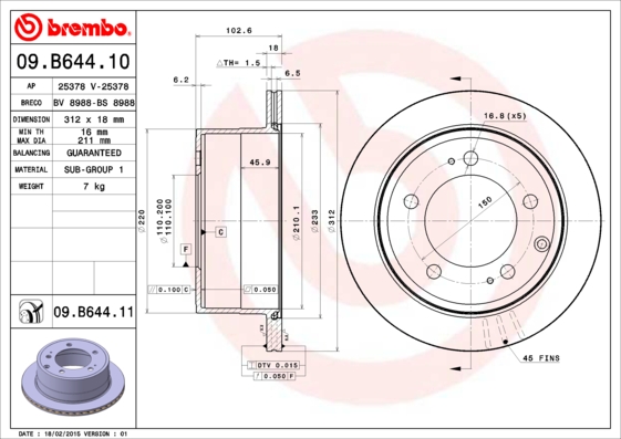 Гальмівний диск   09.B644.11   BREMBO