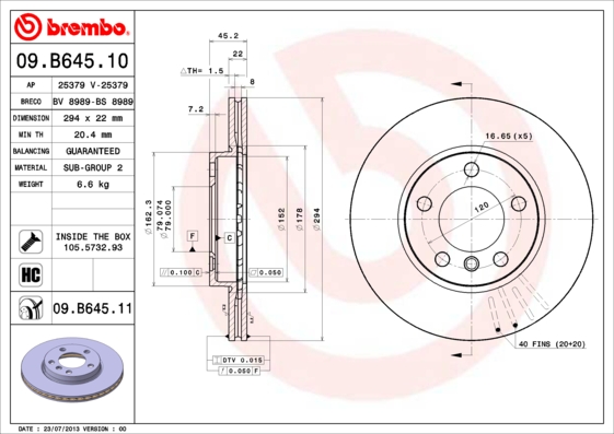 Гальмівний диск   09.B645.11   BREMBO