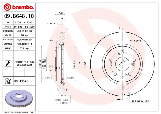 Гальмівний диск   09.B648.10   BREMBO