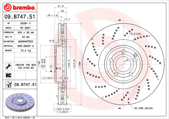 Гальмівний диск   09.B747.51   BREMBO