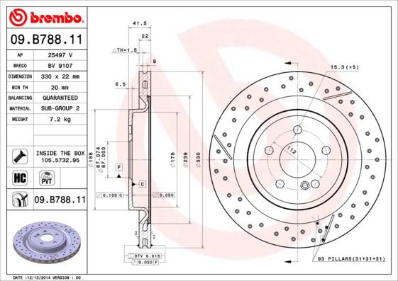 Тормозной диск   09.B788.11   BREMBO