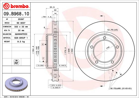 Тормозной диск   09.B968.11   BREMBO