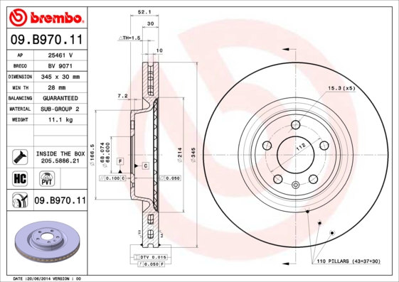 Гальмівний диск   09.B970.11   BREMBO