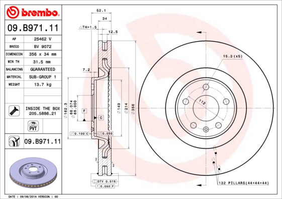 Гальмівний диск   09.B971.11   BREMBO