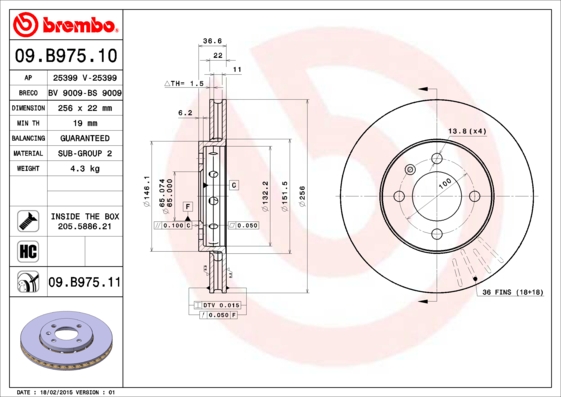 Гальмівний диск   09.B975.11   BREMBO