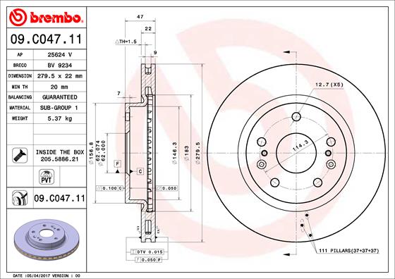 Тормозной диск   09.C047.11   BREMBO