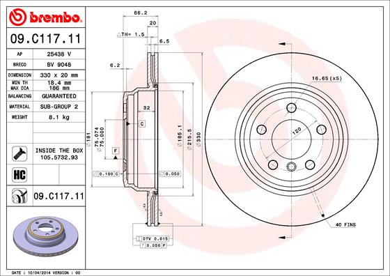 Тормозной диск   09.C117.11   BREMBO