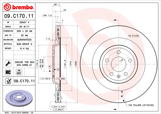 Тормозной диск   09.C170.11   BREMBO