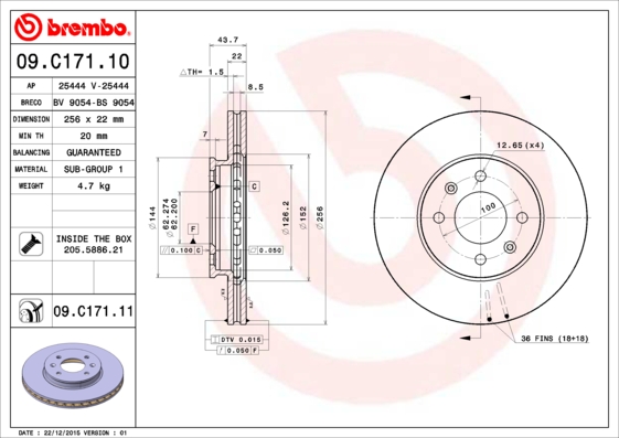 Тормозной диск   09.C171.11   BREMBO