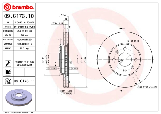 Тормозной диск   09.C173.11   BREMBO