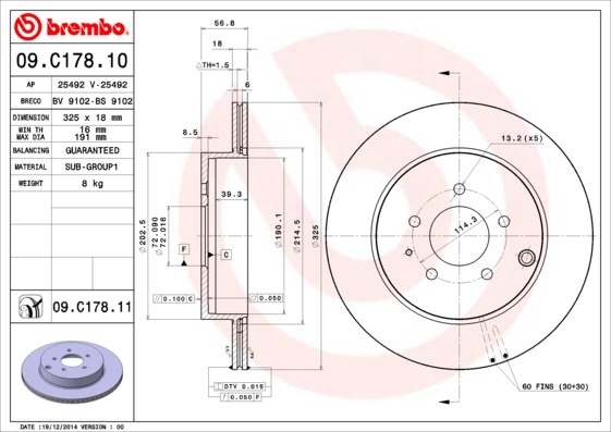 Тормозной диск   09.C178.11   BREMBO